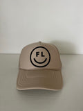 Smiley FL Foam Trucker Hat // Khaki w/Dark Print