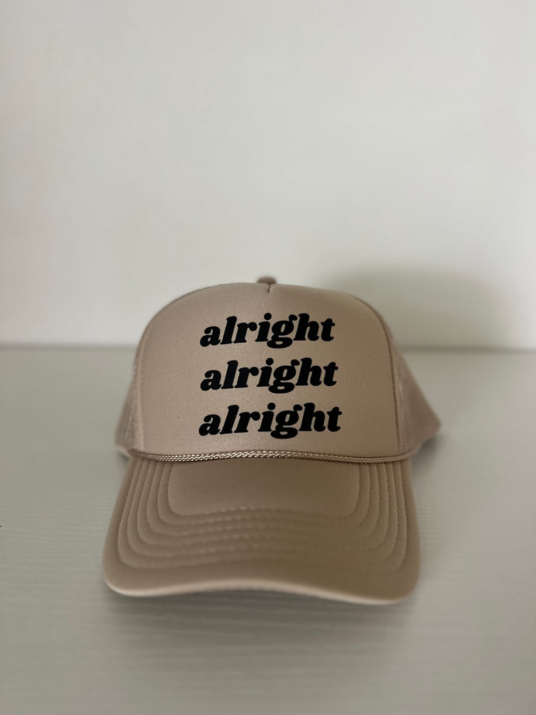 Alright Alright Alright Foam Trucker Hat // Khaki w/Dark Print