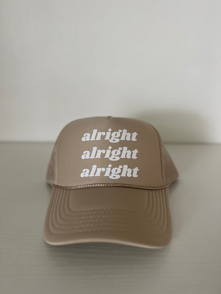 Alright Alright Alright Foam Trucker Hat // Khaki w/Light Print